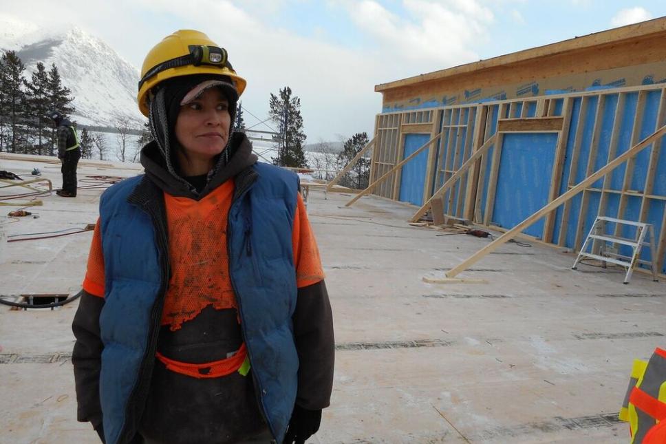 Carcross/Tagish First Nation Citizen Angie Low at work on the construction of the Learning Centre (Photo: Samantha Dawson)