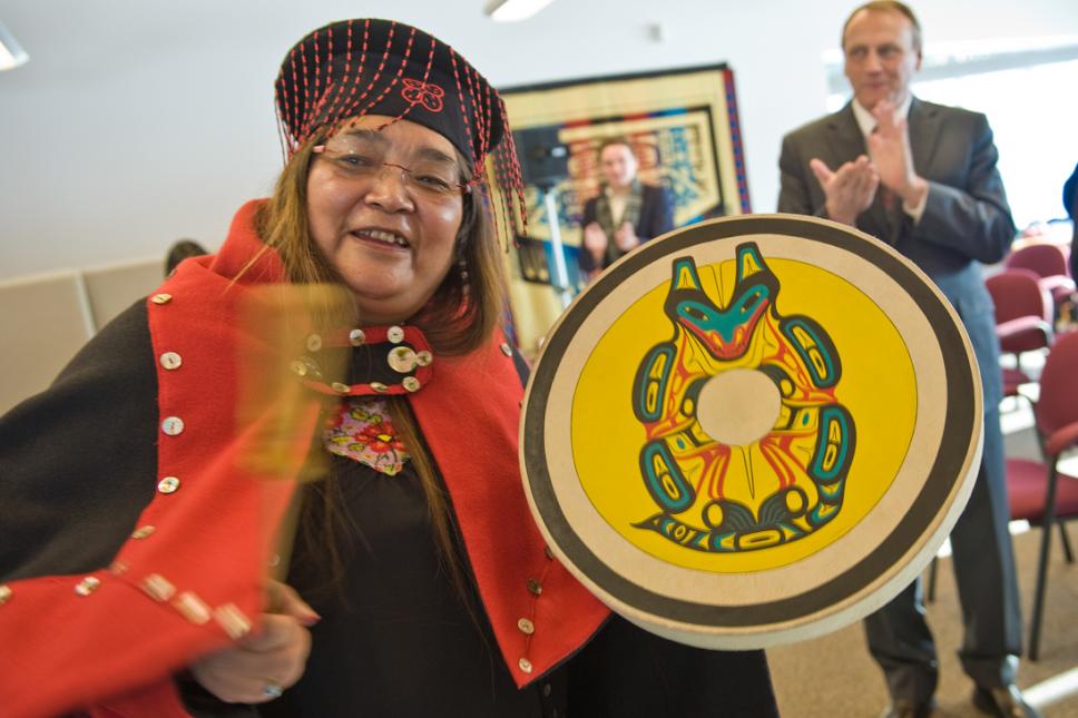 Georgina Sydney, Teslin Tlingit Council negotiator, celebrates the signing of the Administration of Justice Agreement in 2011.