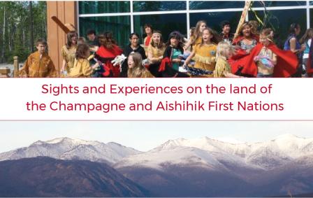 Young kids dancing outside cultural centre over photo of mountains