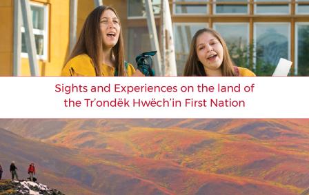 Two young women playing the drums over photo of mountains