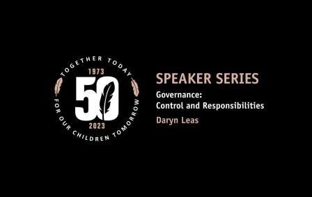 50th anniversary emblem and text about speaker series