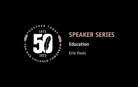 50th anniversary emblem and text about speaker series