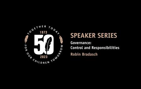 50th anniversary emblem and text about speaker series